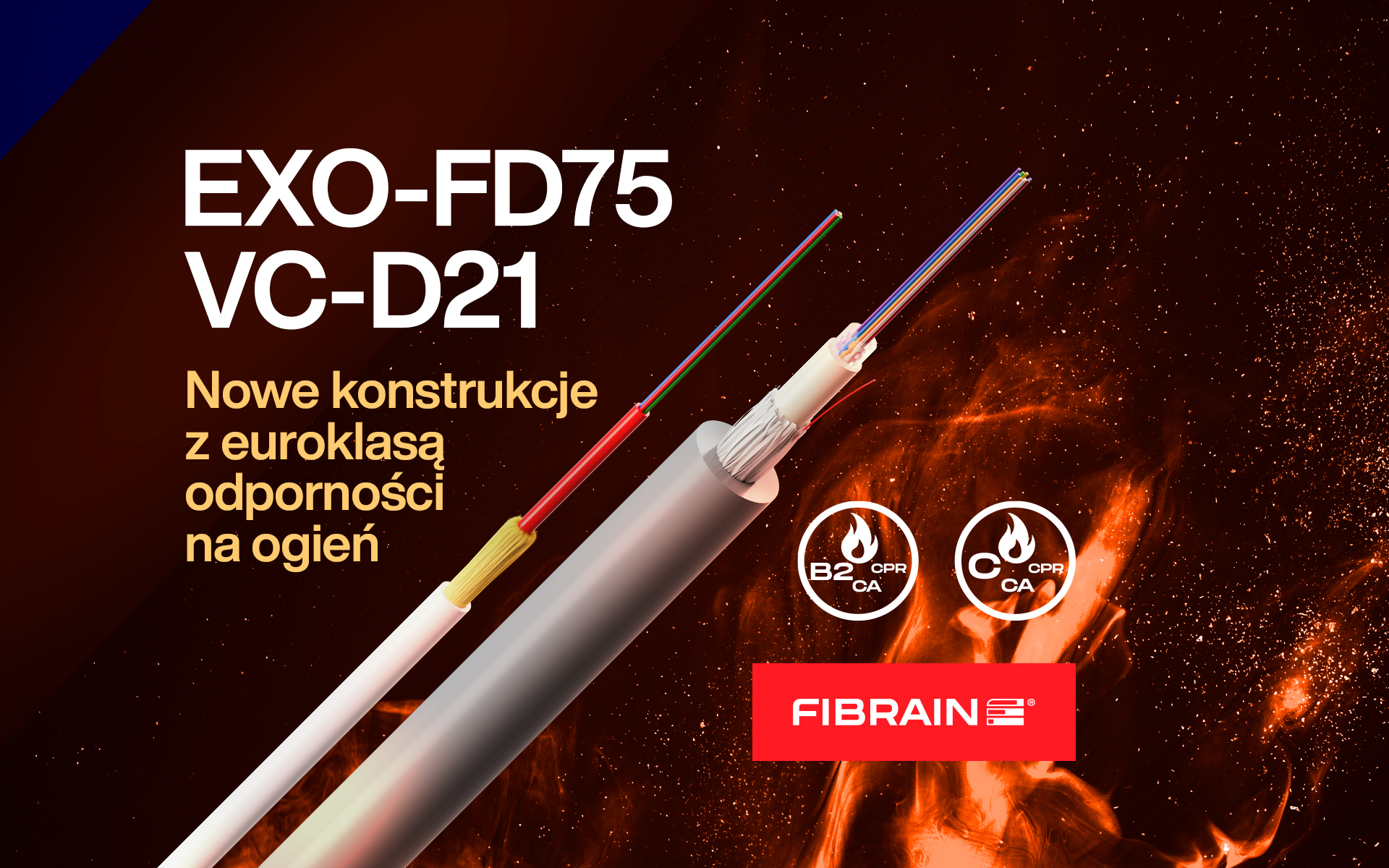 Konstrukcje kabli FIBRAIN z euroklasą reakcji na ogień CPR Bca/Cca!